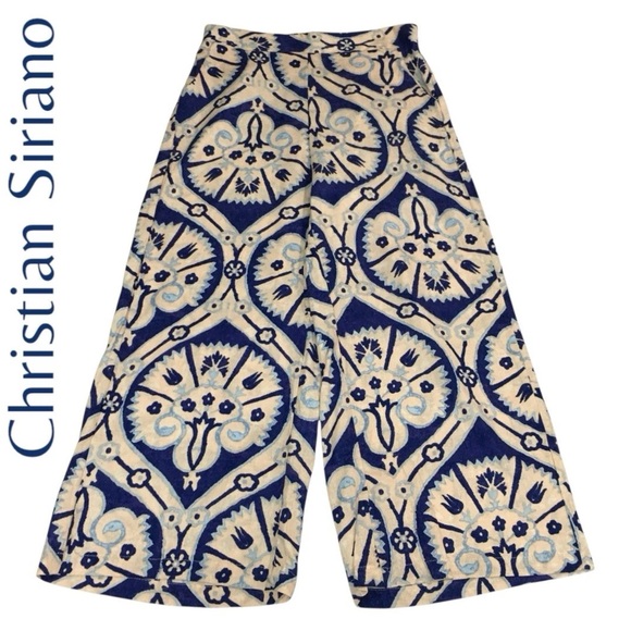 NWT Christian Siriano Linen Blend Wide Leg Crop Floral Geo Pants Women’s Medium - Picture 12 of 12